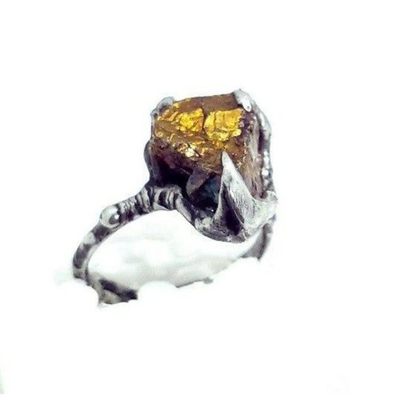 Chalcopyrite crystal ring handmade adjustable ring - Picture 4 of 12